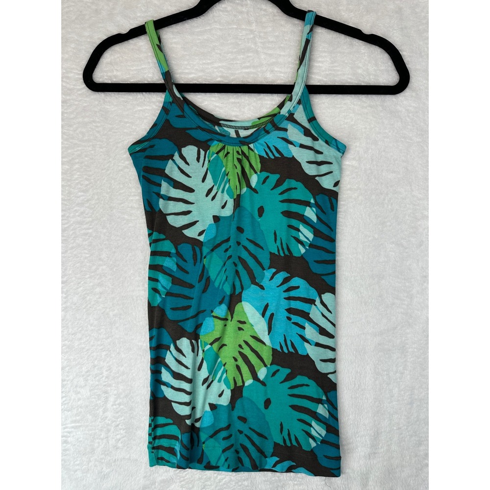 Banana Republic Camisole Women XS Teal Tropical Monstera Leaf Print Cotton Blend